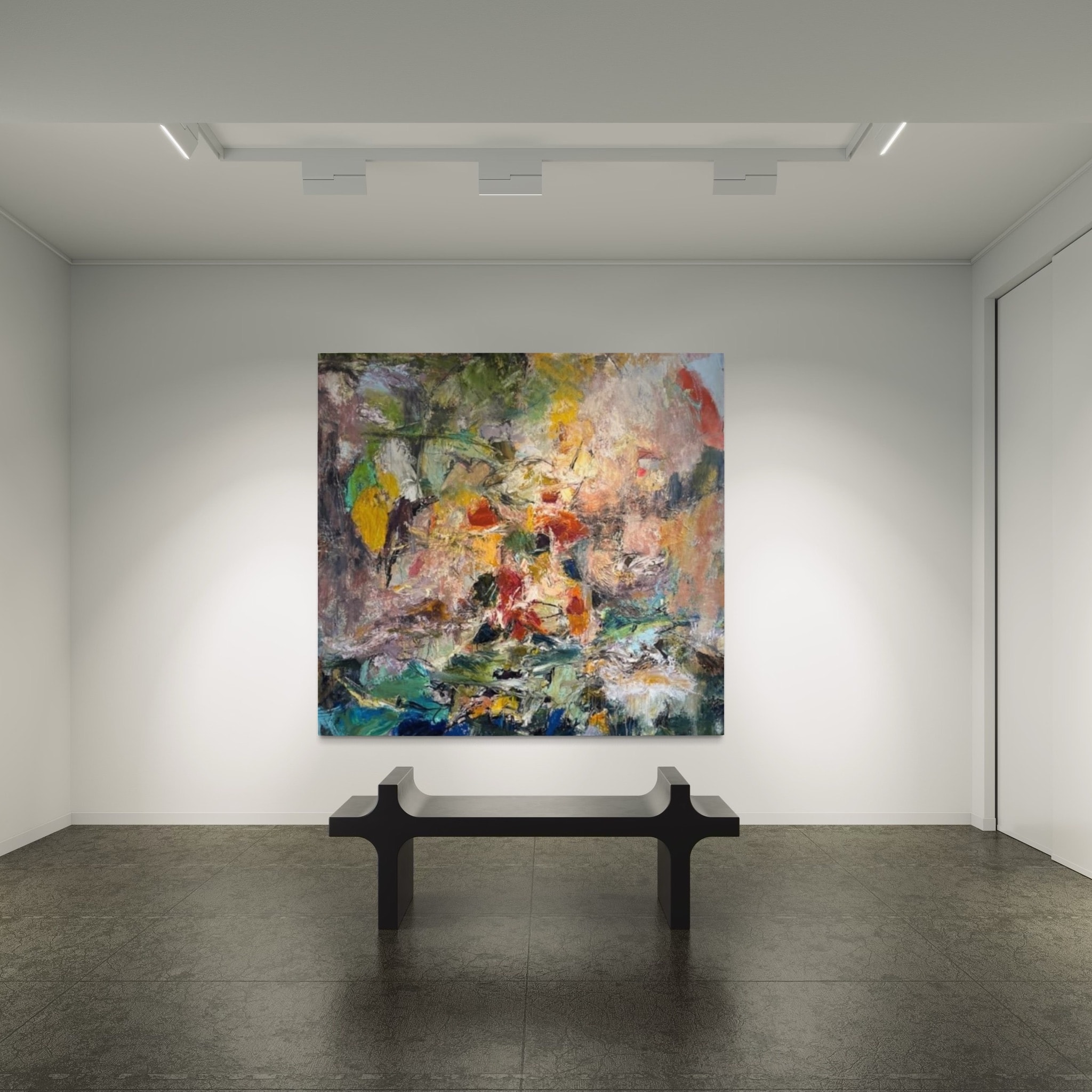 Abstract painting in minimalist gallery space