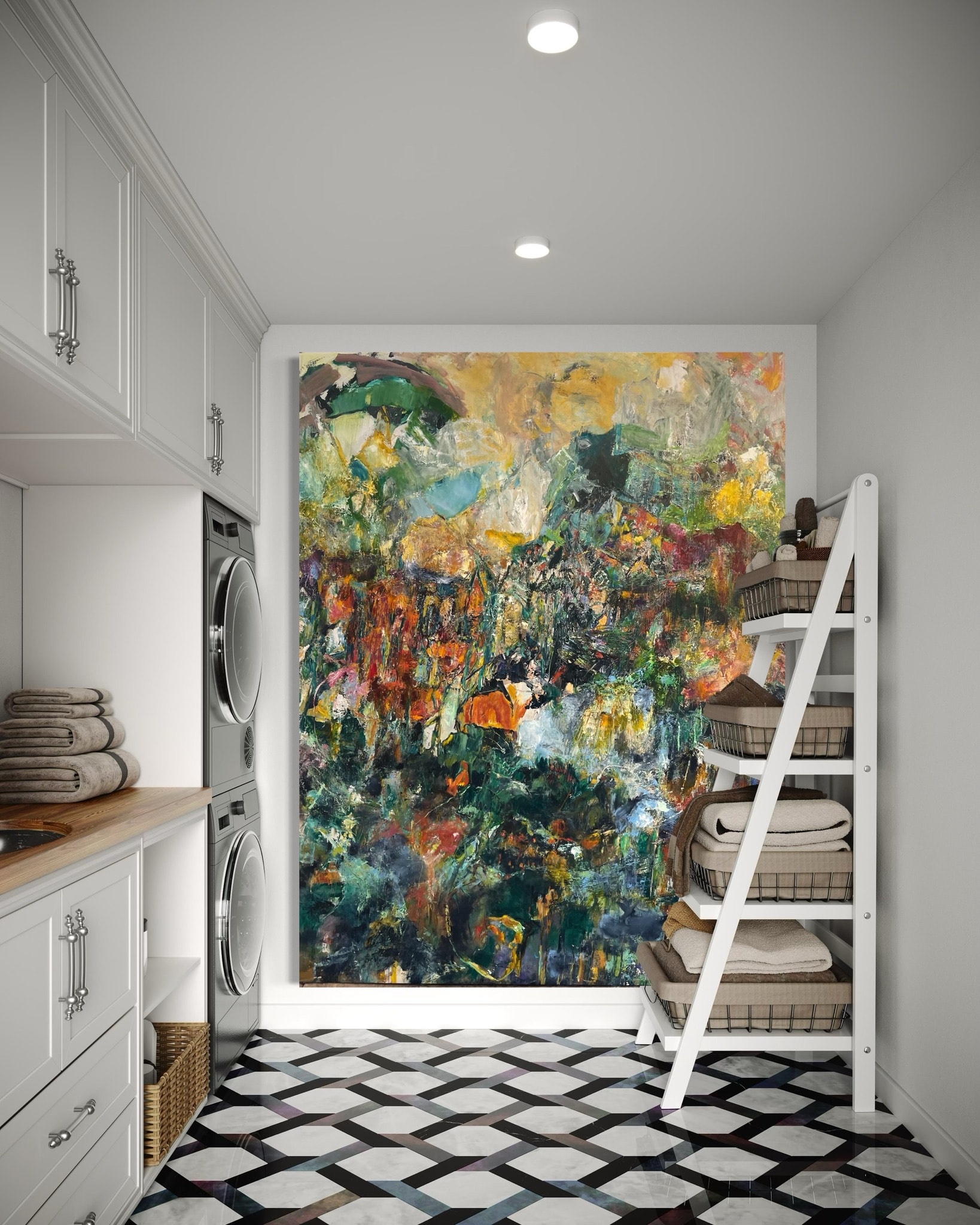 Abstract painting in laundry room