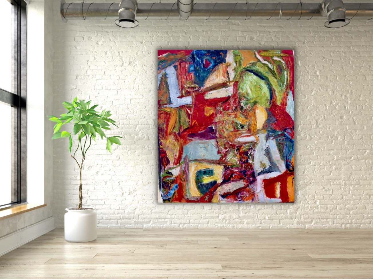 Abstract painting in modern gallery space