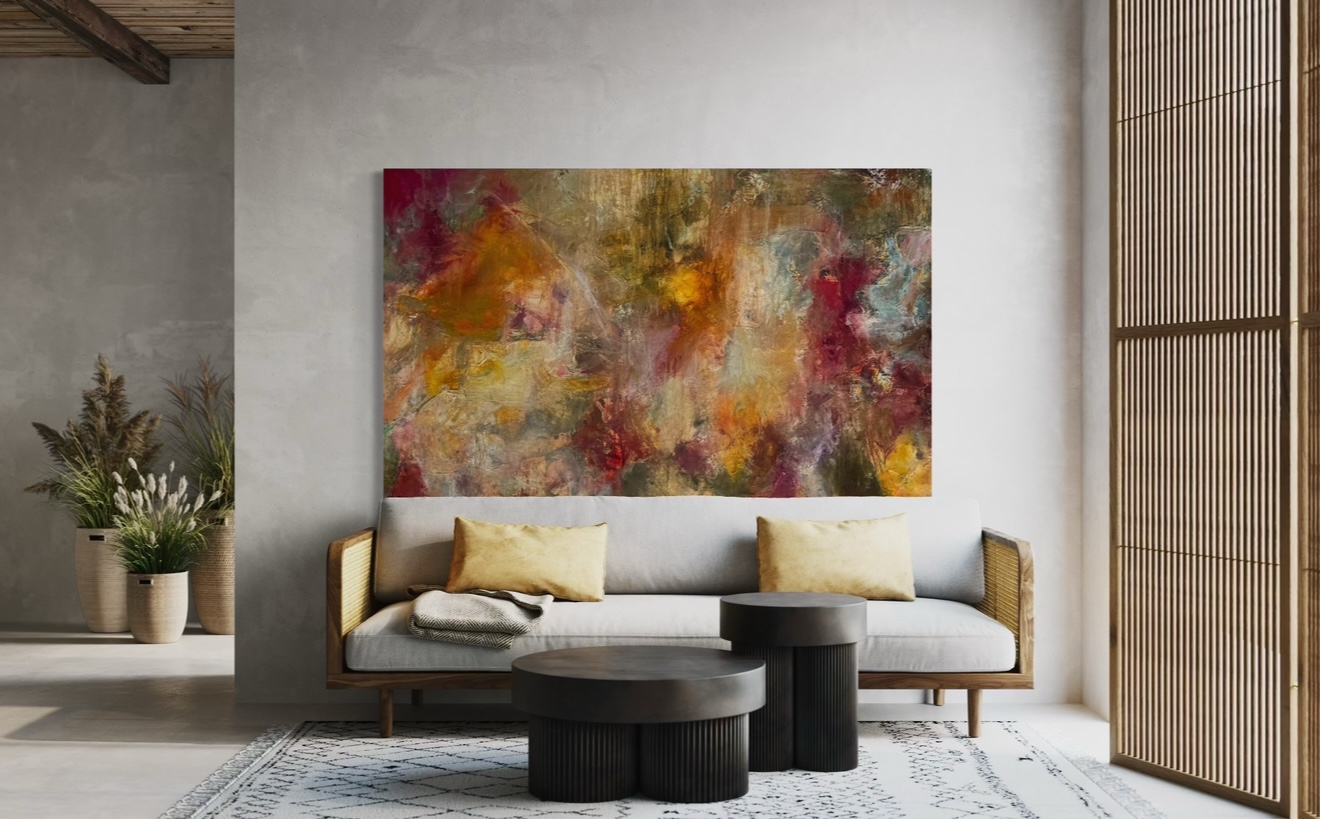 Large painting above sofa
